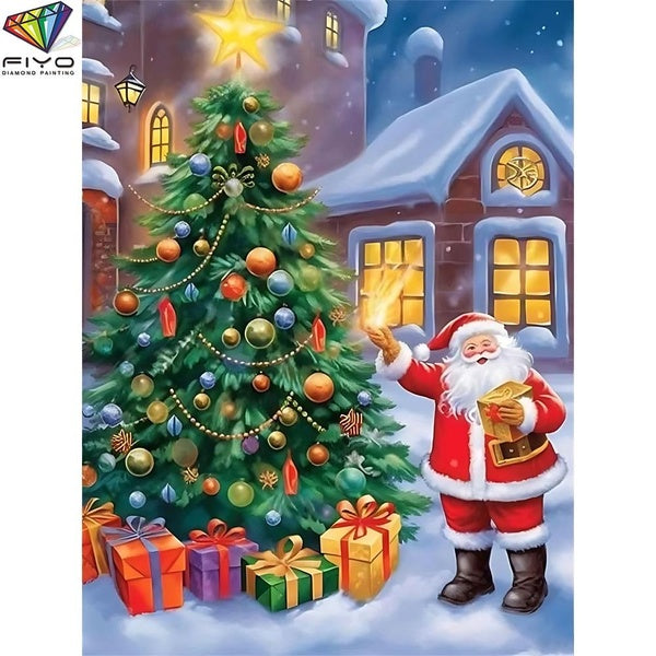 FIYO Christmas Tree and Santa Claus DIY 5D Diamond Painting Full Drill with Number Kits Home and Kitchen Fashion Mosaic Diamond Painting Canvas Wall