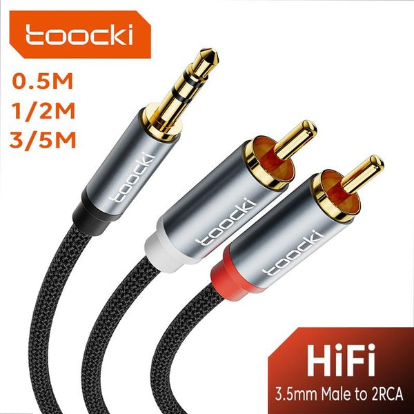Toocki HiFi 3.5mm Audio Cable Noise-free Male to 2Rca Audio Splitter Cable for Laptops Tablets Speakers DVDs MP3 - MP4 Player Mobile Phones Aux Cable