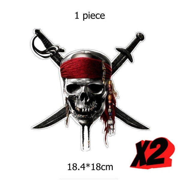 2Pcs TZ-1336#18.4*18cm pirate skull cranium knives car stickers funny car sticker auto decals, available for Car luggage windows fridge ，fashional,we