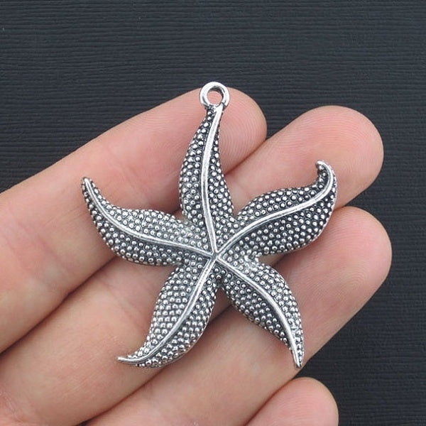 High Quality 4 Large Starfish Charms Antique Silver Tone