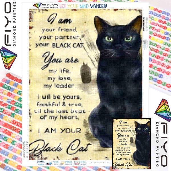 FIYO Black Cat Diamond Painting Kits For Adults DIY 5D Diamond Mosaic Diamond Painting Home and Kitchen Fashion Canvas Pictures Wall Decoration Gifts