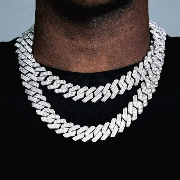 Hip Hop Necklace 20mm Heavy 3 Row Prong Cuban Link Choker Full Iced Out Chain Gold Chain for Men