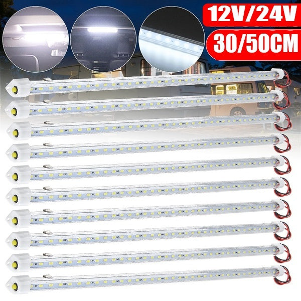 12V 24V LED Car Interior Light Bar 30cm 50cm Bright White Light Tube Switch for RV Camper Boat Van Lorry Truck Caravan Light 4-2-1Pcs Optional