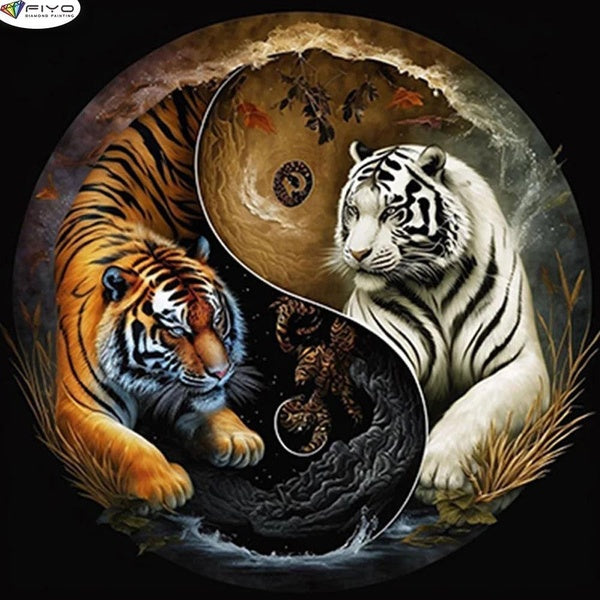 5D Diamond Painting Tiger Diamond Embroidery Full Rhinestone Diy Mosaic Cross Stitch Kit Home DecorGift(FullRound15x25-20x30-30x40-40x50-50x70cm)(Ful