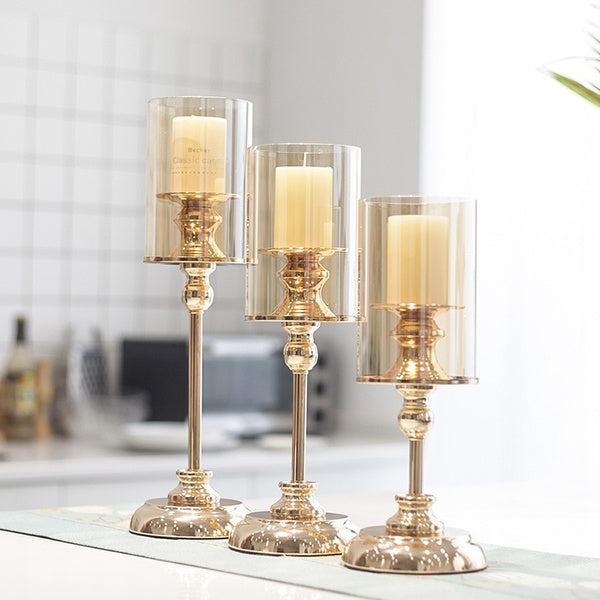 2 Pcs-set Iron Metal Candle Holder Pillar Candle Stand for Wedding Party Home Decoration