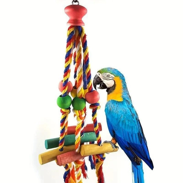 Jouets pour perroquets et oiseaux, corde en coton colorée, blocs en bois, jouet à mâcher, Cage à perroquets, jouets de morsure, accessoires pour oise