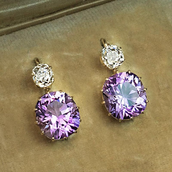 Charming Drop Earrings for Women Dazzling Purple Zirconia Elegant Female Exquisite Lady Party Accessories Fancy Jewelry