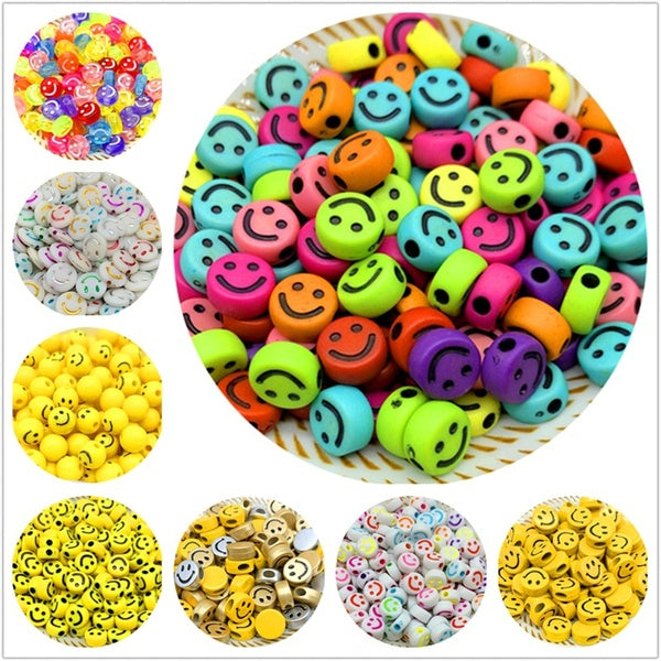 6mm 7mm 10mm 12mm 13mm Smiley Perles Forme Ovale Acrylique Perles Espacées Pour La Fabrication de Bijoux BRICOLAGE Charmes Bracelet Necklac