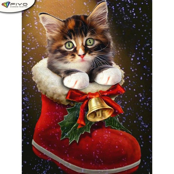 christmas cat DIY 5D Diamond Painting Full Drill with Number Kits Home and Kitchen Fashion Cross Stitch Embroidery Paintings Canvas Pictures Wall Dec