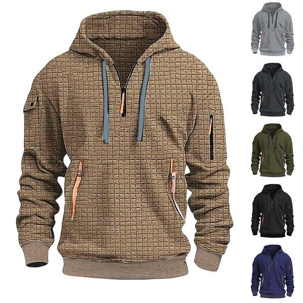 Men's hooded jumper Men's multi-pocket sports casual jacket Solid color all-in-one men's hoodie