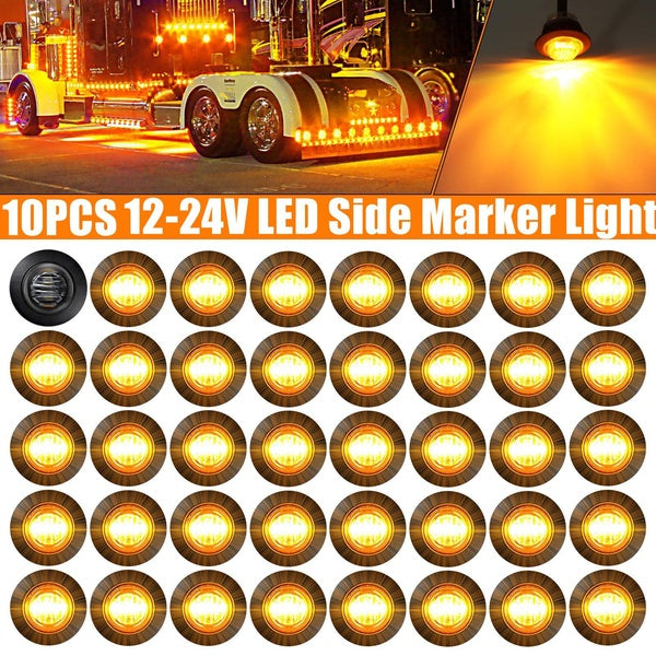 10Pcs Clearance LED Front Rear Side Indicator Bullet Marker Lights, Red + White+ Amber+Purple + Green + Blue LED Trailer Marker Lights, 150LM, Waterp