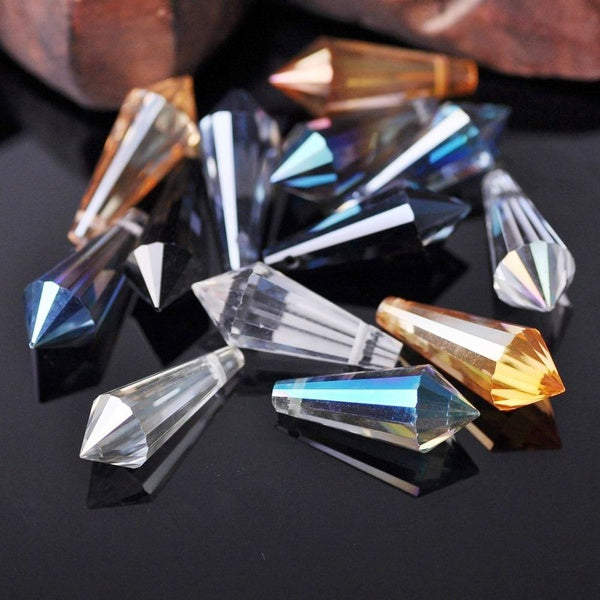 10 pièces 10x25mm larme Bicone prisme à facettes cristal verre artisanat en vrac pendentifs perles pour la fabrication de bijoux bricolage