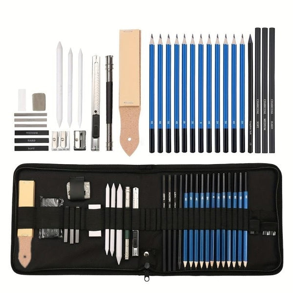 32 Pack Drawing Pencils Set, Professional Drawing Art Kit With Sketch Pencils, Graphite Charcoal Sticks In Portable Case, Drawing Supplies for Studen
