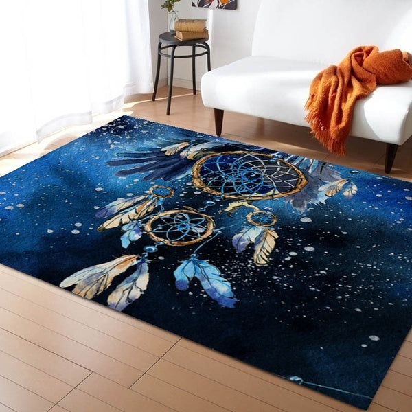 Dream Catcher Large Carpets Soft Blue Area Rug Anti-slip Bald Eagle Rectangle Floor Mat Bohemia Home Decor Tapete Size:40*60cm-80*120cm-100*100cm-80*