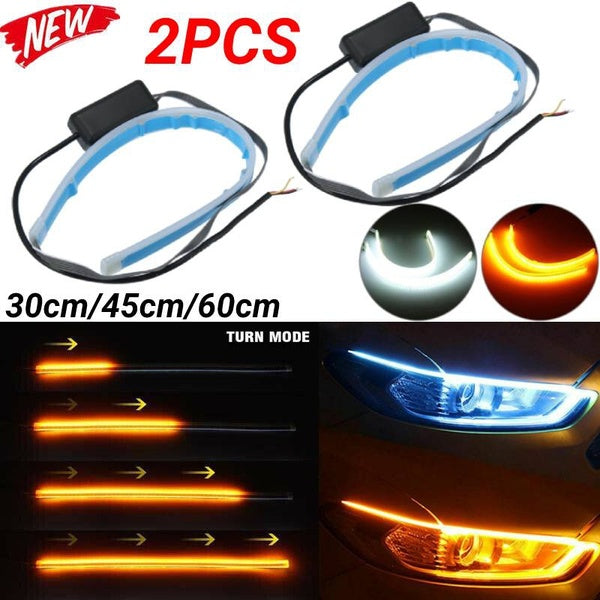 2PCS 30-45-60mm Ultra Mince Voiture DRL LED Feux Diurnes Flexible Flexible Tube Guide Voiture LED Bande Auto Étanche Fluide Clignotant Guide Bande Ph