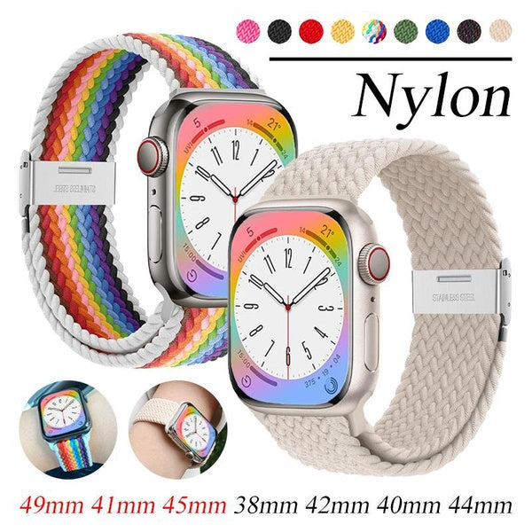 Breathable Soft Nylon Strap for Watch Ultra-Ultra 2 Series 9 8 7 SE 6 5 4 3 2 1 Sport Adjustable Metal Buckle Belt Bracelet for Smartwatch 49mm 45mm