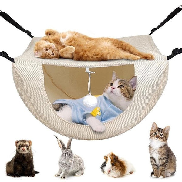 1pc Cat Cage Hammock, Double Layer Soft Breathable Mesh Hanging Pet Bed, Suitable For Indoor Cats Kitten Ferret Hamster Rabbit Or Small Animals, 2 Le