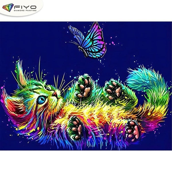 FIYO Color Cat DIY 5D Diamond Painting Full Drill with Number Kits Home and Kitchen Fashion Mosaic Diamond Painting Canvas Wall Decoration Gift Craft