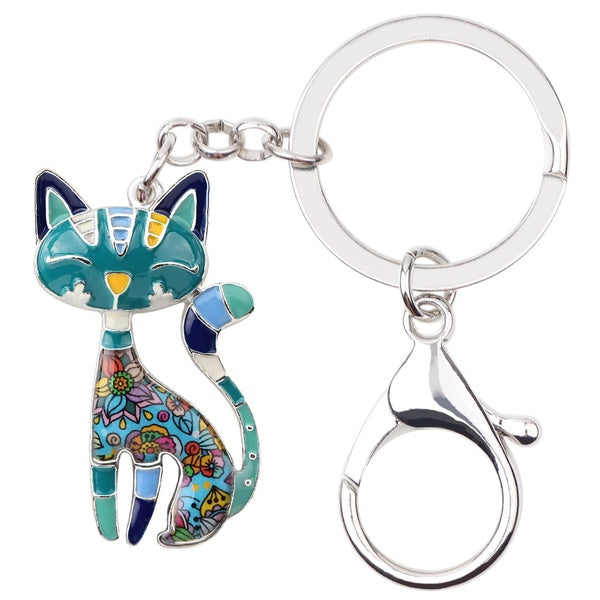 Émail Alliage Floral Élégant Chaton Chat Porte-clés Porte-clés Animaux Animaux Bijoux Cadeau pour Femmes Filles Sac À Main Sac À Main Charmes Accesso