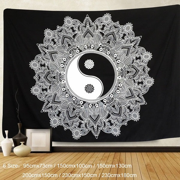 Black Tapestry Bohemian Boho Tapestry Mandala Tapestry Wall Hanging for Wall Decoration Hippie Tapestry Picnic Beach Mat 95cmx73cm-150cmx100cm-150cmx
