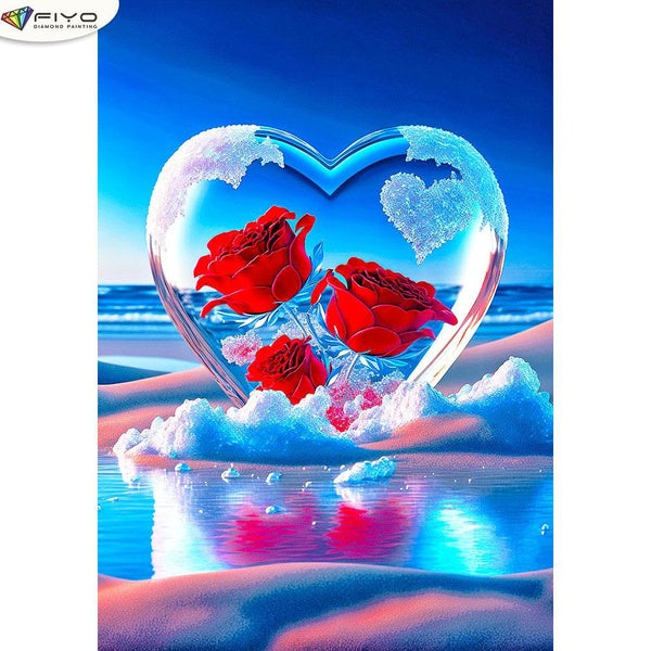 FIYO Rose and Heart DIY 5D Diamond Painting Full Drill with Number Kits Home and Kitchen Fashion Mosaic Diamond Painting Canvas Wall Decoration Gift