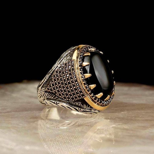 Bague homme lumière luxe rétro amusant classique affaires noir Zircon bicolore Art sculpture anneaux pour hommes cadeau bijoux