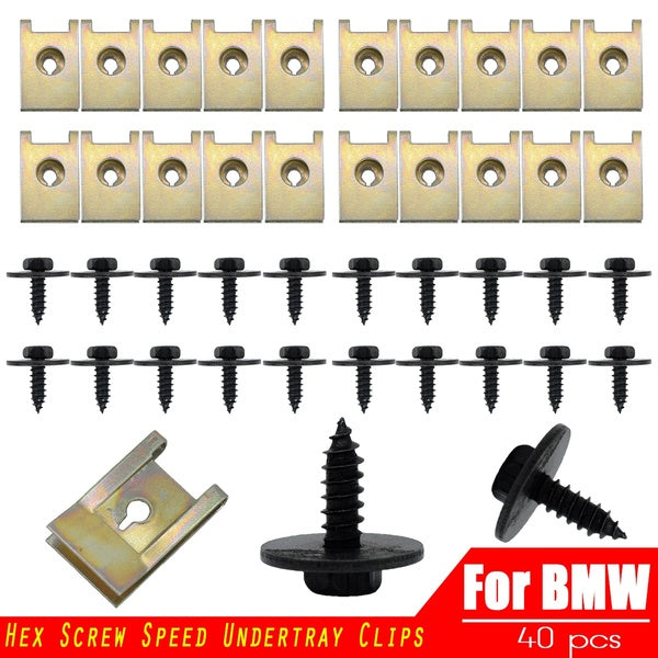40pcs Chassis Engine Guard Metal Nut-Screw Washers U-shape Clip For BMW E46 E92 E90 F10 Car Fender Bumper Cross Head Screws