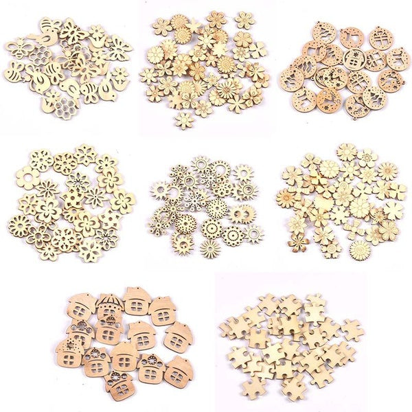 20-50pcs 20-40 mm Mixed Shape Flower-Animals-Puzzle Wood Slices For DIY Scrapbooking Craft Ornament Handmade Accessroies Home Wooden Decor CP3362