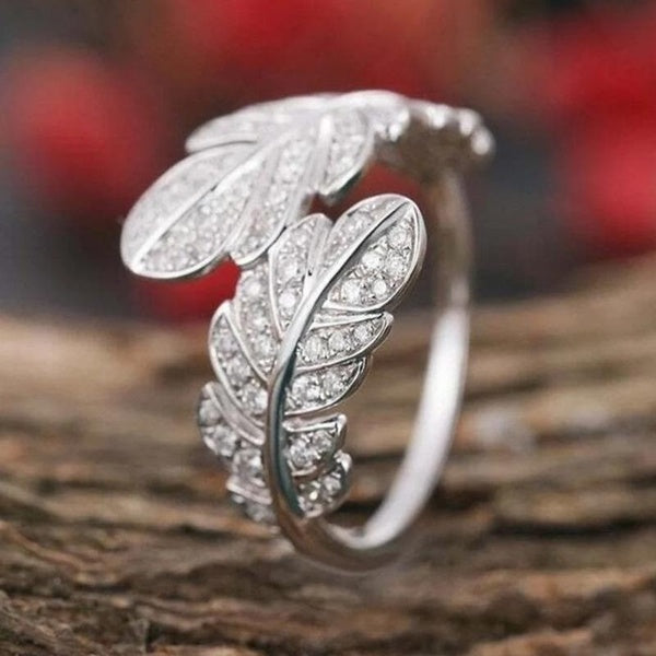 Forme de feuille 925 Sterling Silver Micro Pave Setting Diamond Leaf Anneaux pour les femmes Casual Party Fashion Anneaux Bijoux