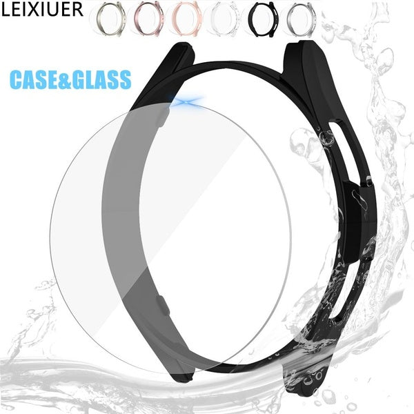 LEIXIUER Tempered Glass with PC Case for Samsung Galaxy Watch 6 40mm 44mm for Galaxy Watch 6 Classic 43mm 47mm ，Screen Protector Film Frame Protectiv