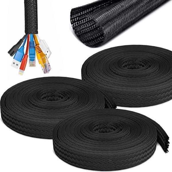 1-5M Expandable Cable Sleeve Self Closed PET Braided Management Auto Line Management Overlaps Flexible Loom Split Pipe Tube Wire Wrap
