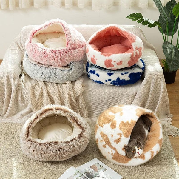 dog bed,pet bed,Long hair nest,Cat litter mat,Circular bed,Puppy bed Cat Nest Deep Sleep Half Pack and Half Closed Cat Nest Dual Use Pet Mat Long Plu