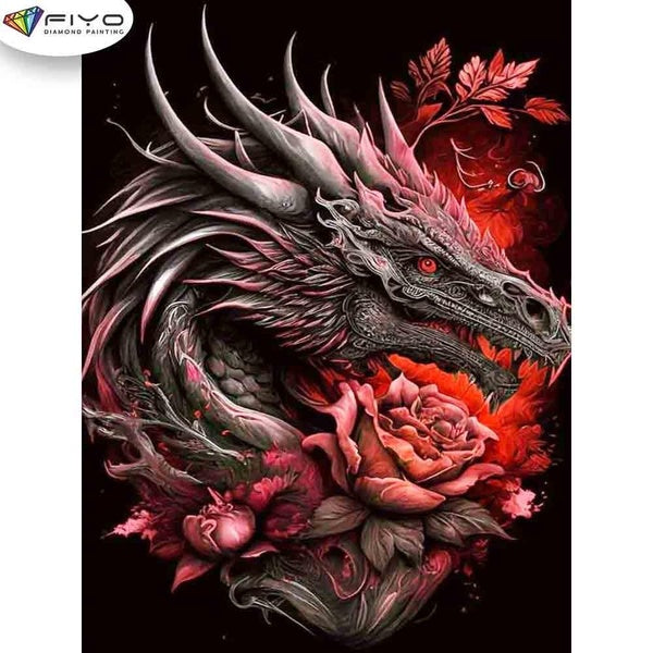 FIYO Dragon and Flower Diamond Painting Kits For Adults DIY 5D Diamond Mosaic Diamond Painting Home and Kitchen Fashion Canvas Pictures Wall Decorati