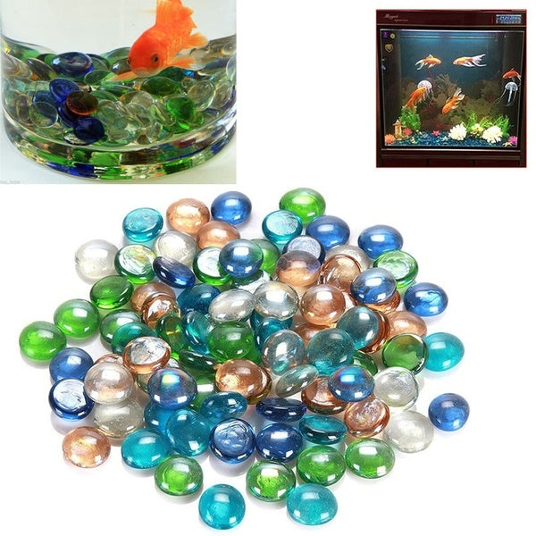 Mixed Color Glass Gems Pebbles Stones Flat Marbles For Vase Embellishment DIY Fish Tank Decor