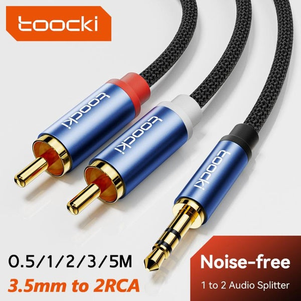 Toocki Câble audio 3,5 mm mâle vers 2RCA Répartiteur HiFi sans bruit Câble auxiliaire pour tablette, ordinateur portable, téléphones portables, télév