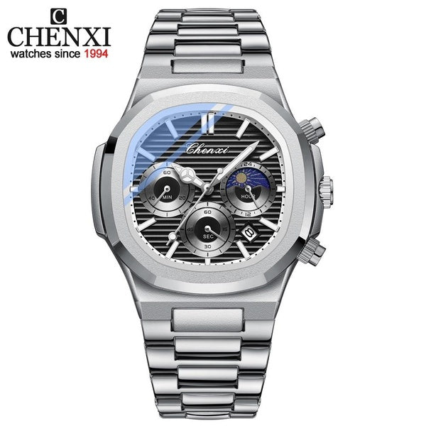 CHENXI Quartz Mouvement Montres pour Hommes Acier Inoxydable Quartz Chronographe Montre D'affaires pour Homme Date Analogique Résistant Aux Rayures
