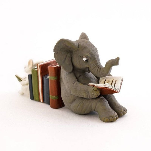 Elephant and Rabbit Reading Book Ornament Learning Statue Bookend Statue Decoration Resin Animal Statue Decoration Home Decor