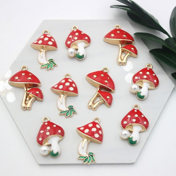 18pcs Enamel Cute Mushroom Charms Pendant DIY Decoration Pendants For Necklace Keychains Bracelet Jewelry Accessories
