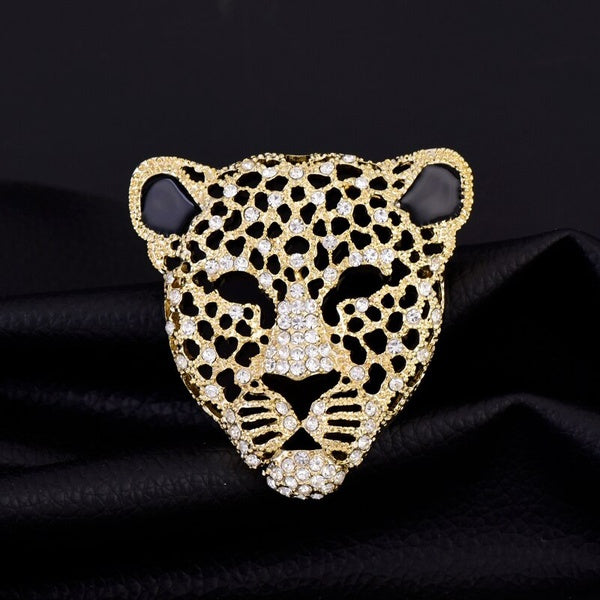 Full Rhinestone Panther Head Brooch Retro Hollow Men's Suit Animal Corsage Women Sweater Pin Brooches