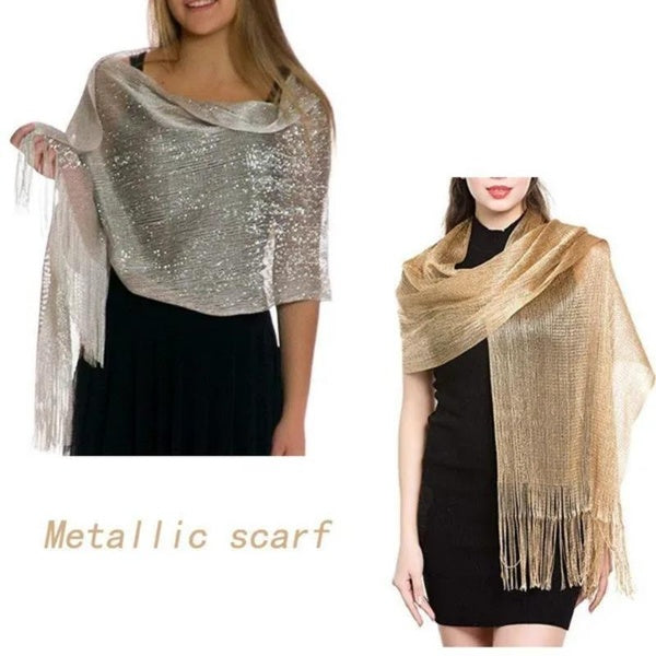 New Elegant Evening Dresses Shawls Female Golden Silvery Wire Tassels Party Wedding Temperament Accessories Scarf Matron Inn