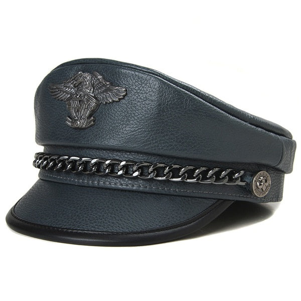 Chapeaux militaires allemands Eagle Mark Casquettes plates en cuir véritable pour hommes