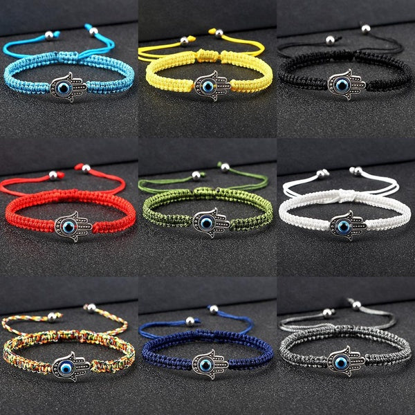 Bracelet tressé réglable chanceux pour femmes hommes bleu turc mauvais ail main charme rouge fil corde Couple Bracelets bijoux