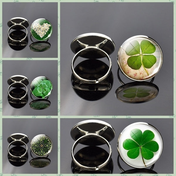 Good Luck Amulet Gift Four Leaf Clover Irish Shamrock Ring Lucky Charms Lucky Finger Rings with Exquisite Gift Package