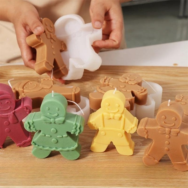 Gingerbread Man Candle Molds Handmade Christmas Silicone Mould for Soap Candle Making Christmas Home Decor DIY New
