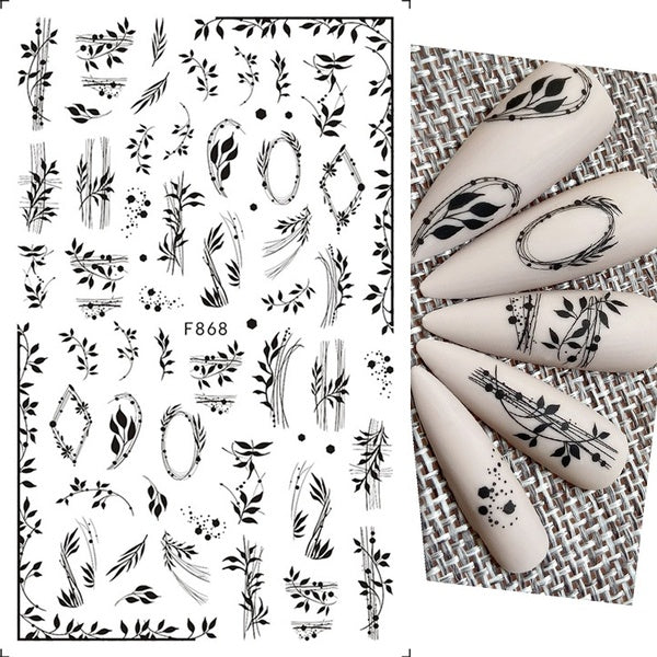 3D Nail Art Stickers White Black Lace Floral Leaf Flower Butterfly Summer Sliders Elegant Wedding Nail Design Manicure Decor