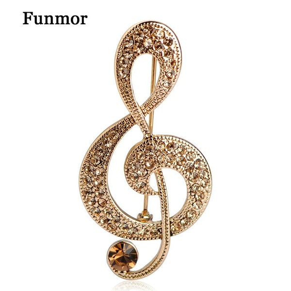 Charming Large Retro Music Note Vintage Jewelry Antisilver Crystal Brooch Antique Fleur De Lis Broche Coroa Lady Pin Blouse CC