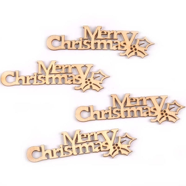 20Pcs Wood DIY Accessories Natural Wooden Letters "Merry Christmas" Crafts Embellishment For Home Christmas Decoration M1642