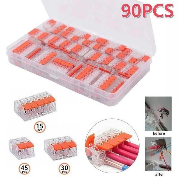 75 Pcs-90Pcs-114Pcs Wire Connector Assortment Pack Compact Splicing Connector Kit for Electrical Wires Solid Stranded Flexible Wires, 2 Port, 3 Port,