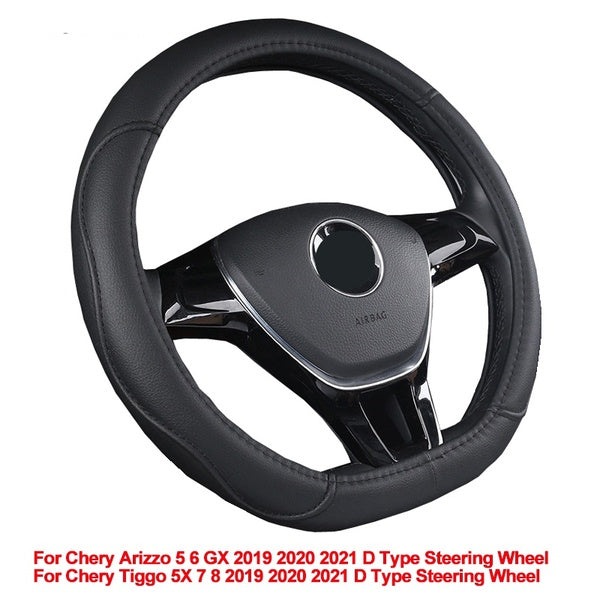 D Type Car Steering Wheel Cover Wrap For Chery Arizzo 5 6 GX Tiggo 5X 7 8 2019 2020 2021 PU Leather Non-slip