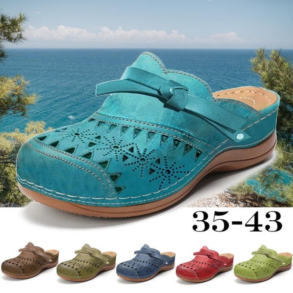 Summer Womens Comfortable Slippers Hollow Out Wedge Sandals Women Platform Sandals Retro Anti-Slip Slipper Flats Sandals Beach Slippers